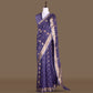 Flower Buti Ink Blue Banarasi Handwoven Kora Silk Saree