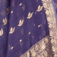 Flower Buti Ink Blue Banarasi Handwoven Kora Silk Saree