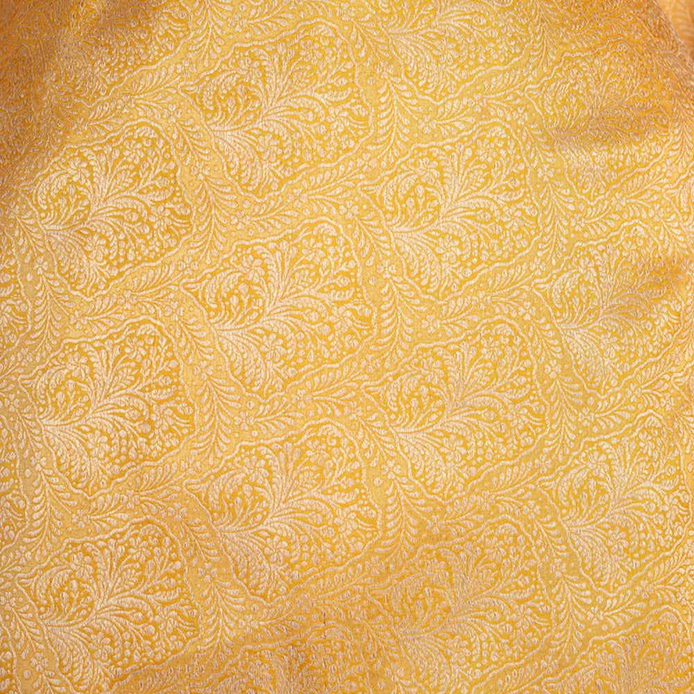 Gyasar Khinkhwab Brocade Banarasi Handwoven Yellow Silk Fabric Gyasar Khinkhwab Brocade Banarasi Handwoven Yellow Silk Fabric