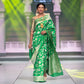 Crown Jungla Banarasi Handwoven Green Silk Saree