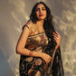 Moti Seepi Banarasi Handwoven Black Kora Silk Saree