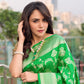 Crown Jungla Banarasi Handwoven Green Silk Saree