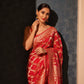 Chaarbaksh Vermillion Red Banarasi Handwoven Chiffon Saree